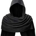 Adult Medieval Renaissance Hooded Cowl Multifunctional Scarf Shawl Cape Halloween Cosplay Costume Accessories (Black)