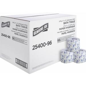 Genuine Joe Standard Bath Tissue, 3" x 4", 2-Ply, 400 Sheets/Roll, 96 Count