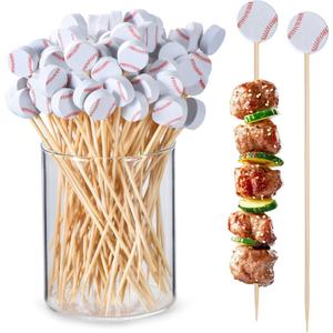 JtmyAota 100 Pack Baseball Toothpicks, 4.7 Inch Bamboo Cocktail Picks, Bamboo Toothpicks for Sports Catered Event Birthday Themed Party Decorations