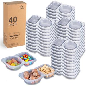 2 x MACTANO 40 Sets Condiment Container with Lid, Disposable Double Compartment Plastic Container for Sauce Snack