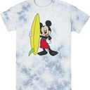 Disney Characters Mickey Surf Young Men's Short Sleeve Tee Shirt (Large, White/Blue)