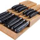 NIUXX Bamboo In-Drawer Knife Block Set for 12 Knives(Not Included), Large Kitchen Detachable Washable Cutlery Slot Organizer Storage Holder for Sharpening Steel and Cutter