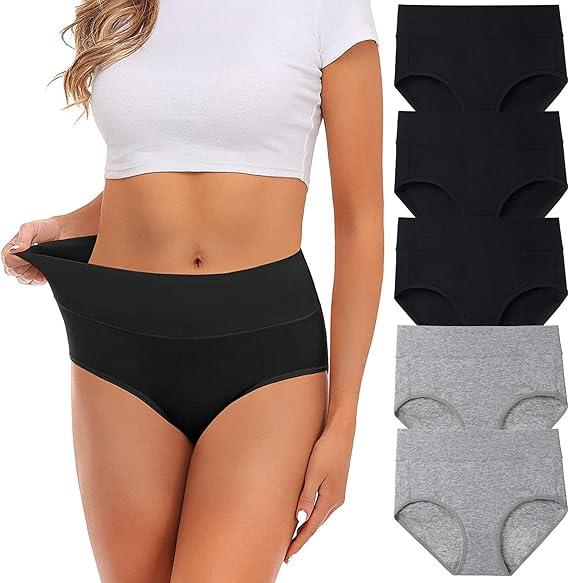 Women's Underwear, Cotton Mid Waist No Muffin Top Full Coverage Brief Ladies Panties Lingerie Undergarments for Women Multipack L