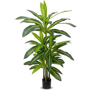 Artificial Dracaena Tree Indoor, 4FT Real Touch Fake Plant with Durable Pot, Tall Fake Tree for Home Decor, Office, Living Room, Housewarming Gifts New Home