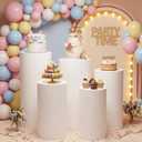 HAISIWLKJ Premium Cylinder Pedestal Stands, Set of 5 Reusable Metal Round Cylinder Plinths Dessert Table Display Pillars for Birthday Wedding Bridal Baby Shower Party Decorations (White)