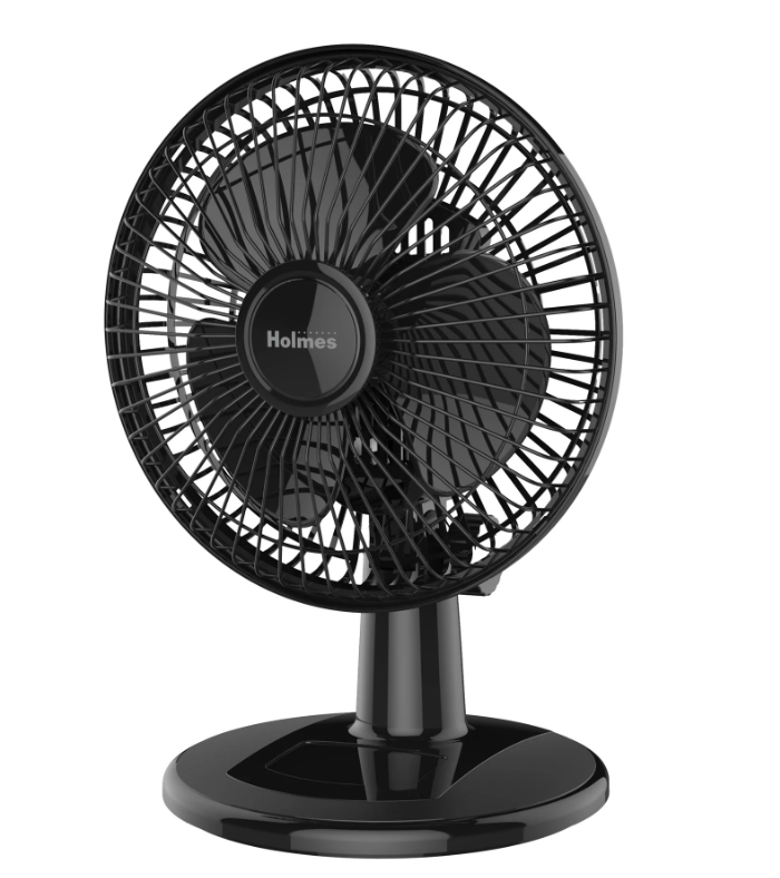Holmes 6” Personal Table Fan – 2 Speeds, Compact, 15° Head Tilt, Wide-Angle Oscillation, Black