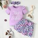 AMAWMW Big Sister Little Sister Matching Outfits Romper/Shirt+Shorts/Skirt+Headband Toddler Baby Girl Summer Clothes (5-6 Years, Big Sister, Purple)