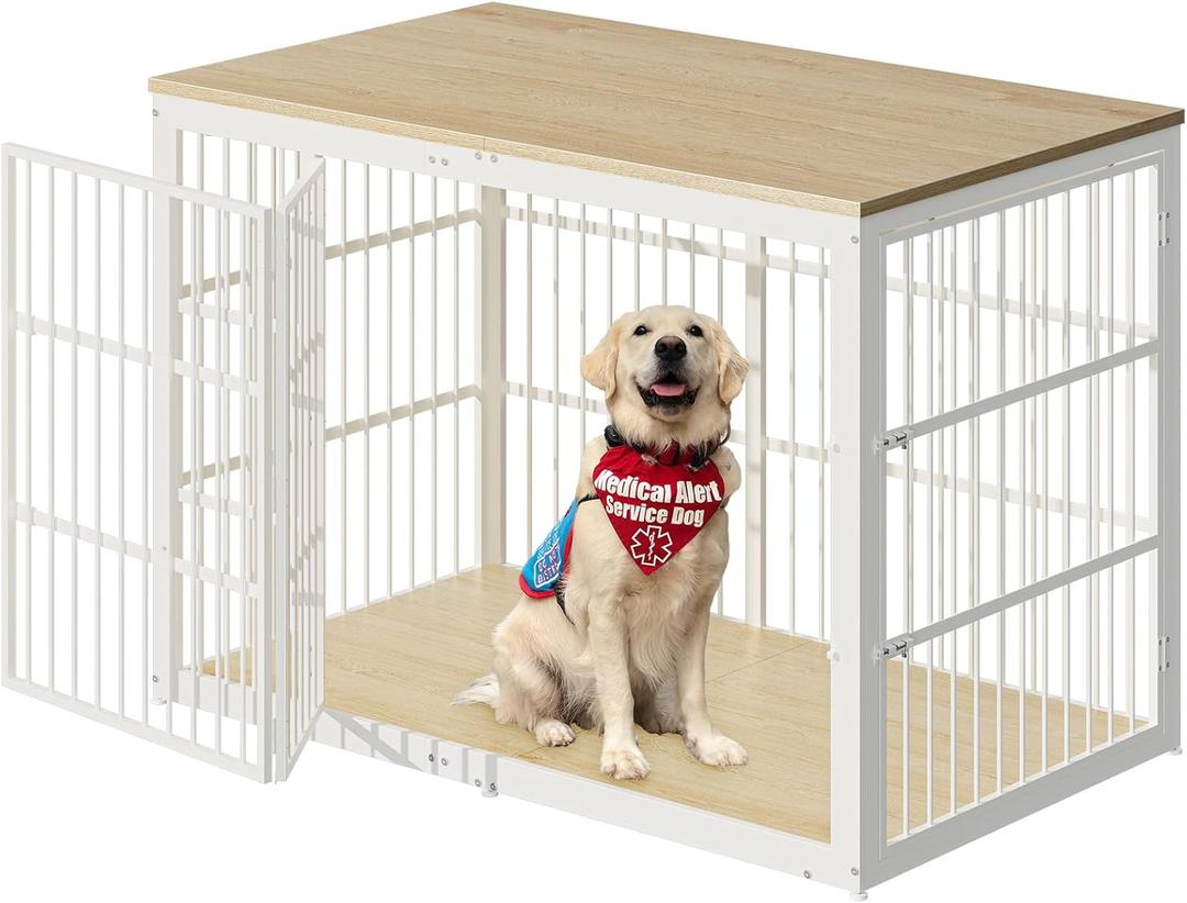 54" Dog Crate Furniture with Foldable Door, XXL Dog Crates for Large Dogs, Wooden Decorative Dog Cage Kennel Indoor End Table, Natural Beech