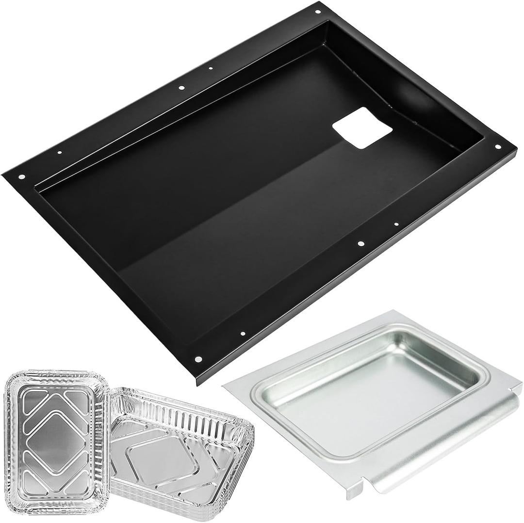 Uniflasy 69804 Grease Tray with 67047 Catch Pan for Weber Spirit 300 Series Gas Grills,Spirit E310 E320 E330 S310 S320 S330 Grills,Drip Tray with 10 Pack Aluminum Foil Liner,Replace Weber 69804 67047