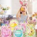 CC HOME 12Pcs Easter Drawstring Bags, Cartoon Colorful Egg Treat Bags, Easter Theme Party Favor Bags for Baby Shower Kids Girls Boys Birthday Party Decorations 10.6 x 13.4 inch