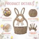 Reallnaive 16 x 9.4 x 3.9 Inch Easter Bunny Basket Hand Woven Wicker Rabbit Wreath Basket Hanging Wall Pocket Spring Wreath Decor with White Floral for Front Door Hanging Decoration