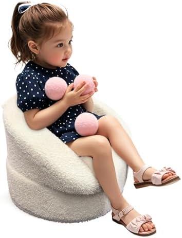 Hrebr Mini Toddler Chair Comfy - 17.3'' Compact Kids Couch with Carry Handle, Soft Teddy Plush Toddle Chair, Washable Cover & Sturdy Design for Nursery & Playroom - White