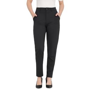 Bamans Womens 27"/29" Dress Pants Work Office Slacks Business Casual Stretch Skinny Leg with Pockets (Medium, Black)