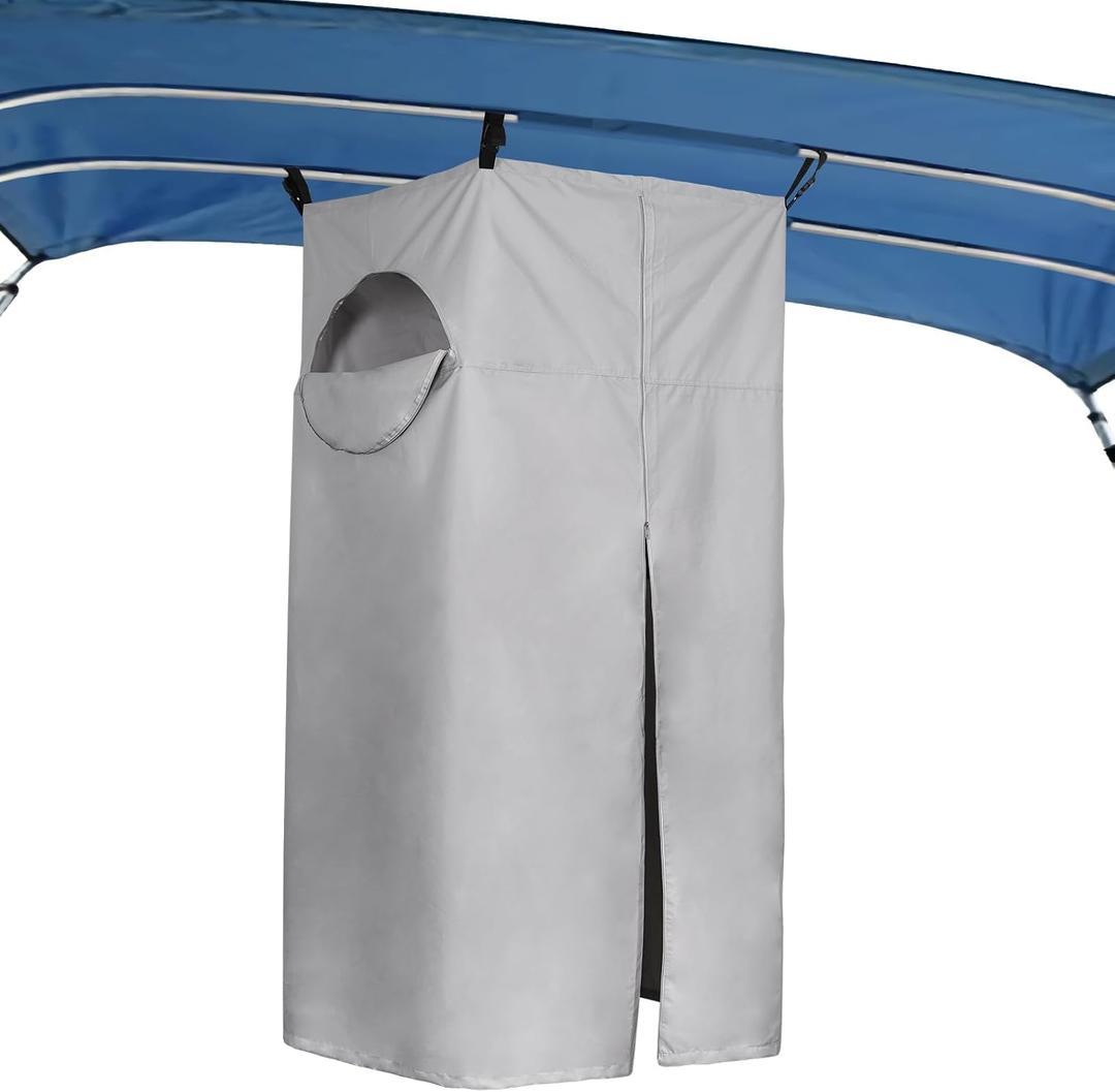 600D Privacy Tent for Boat, Heavy Duty Hanging Changing Room for Bimini Top with Storage Bag, Portable Privacy Station for Pontoons (27" W x 30" D x 72" -84" H) (Gray)