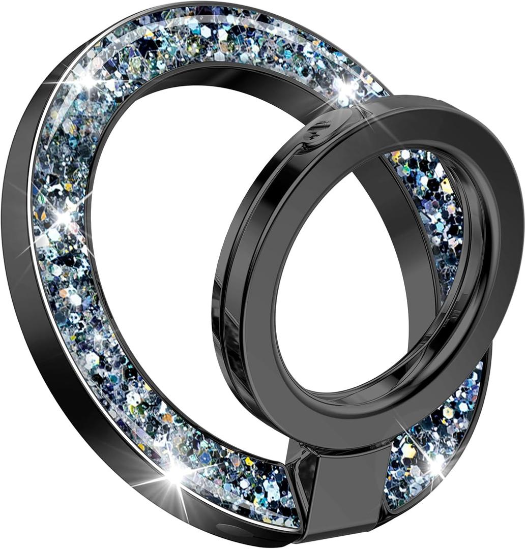 GVIEWIN Magnetic Phone Ring Holder, Compatible with MagSafe Phone Grip with Adjustable Stand, Magnet Phone Ring Kickstand for iPhone 17/16/15/14/13/12 Pro Max Plus Air/Other Phones (Glitter/Black)
