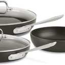 All-Clad HA1 Hard Anodized Nonstick Fry Pan Set  3-Piece Cookware, 8", 10", 12" Skillets with Lid, Induction Compatible, Oven Safe to 500F, Lid Safe to 350F, Black