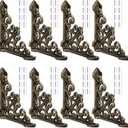 Blulu 8 Pack Cast Iron Brackets Antique Style Shelf Brackets with Screws 3 7/8" x 3 7/8" Decorative Wall Mount Mental Shelving Heavy Duty Victorian Style Shelf(Antique Brass)