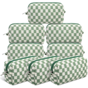 Gilprop 6 Pcs Checkered Makeup Bag for Purse Small Cosmetic Pouch Bulk Portable Zipper Makeup Pouch Travel Toiletry Organizer Gifts for Women Bridesmaid Wedding Party Favors (Green)