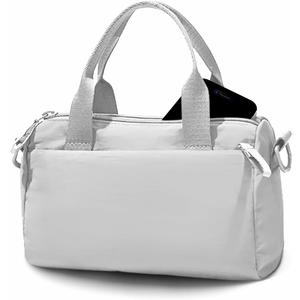 8 inch Mini Gym Bag for Women & Men, Cute Gym Tote Bag Small Duffle Bags Lightweight for Travel Yoga Dance Workout, White Gray