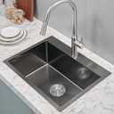 24 Inch Drop in Kitchen Sinks Black, 24x18 Inch Single Hole 18 Gauge Stainless Steel Single Bowl Kitchen Sink Topmount, D24"xW18"xH9"