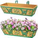 2 Pack 24 Inch Window Boxes Planters Railing Planter Box with Adjustable Brackets for Porch Fence Patio Balcony Hanging Flower Baskets with Woven Fabric for Outdoor Garden Decor - Green