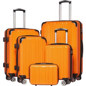 Coolife Luggage Expandable 5 Piece Sets PC+ABS Spinner Suitcase 20 inch 24 inch 28 inch (orange new)