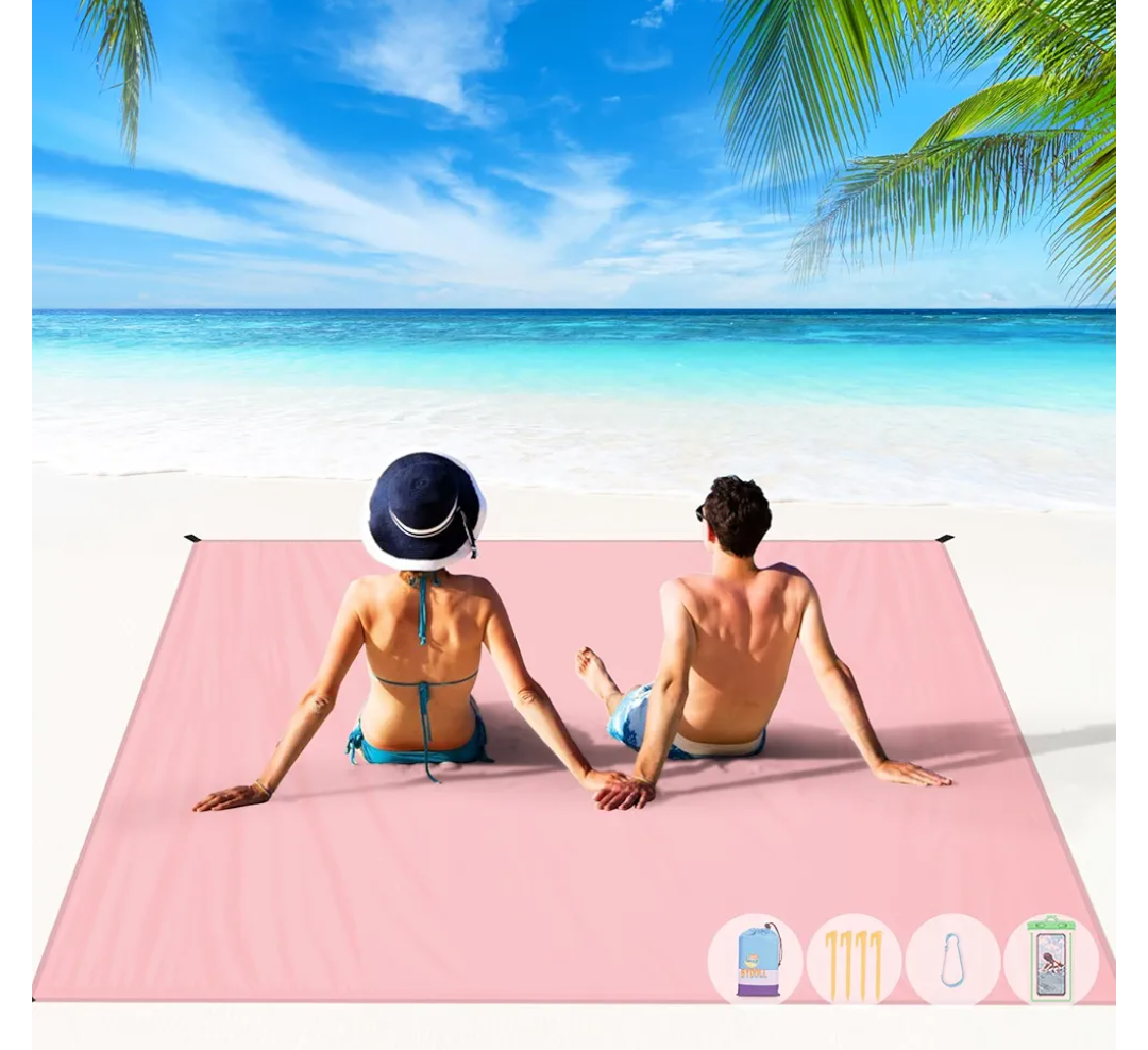 BYDOLL Beach Blanket Waterproof Sandproof Large Sand Free 10'X9' Big Lightweight Blanket Picnic Mat for Beach Travel Camping Hiking Picnic with Stakes