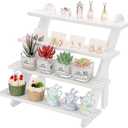 ELLDOO 4-Tier Wooden Display Riser, Retail Jewelry Card Display Stand, Rustic White Wooden Cupcake Stand Shelves, Organizer Showcase Cascading Merchandise Organizer Rack Vendor Display Supplies