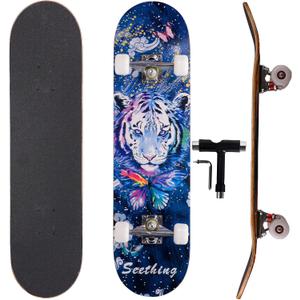 Professional Double Kick Skateboard, 31 inch Maple Deck, ABEC-9 Bearings, 95A PU Wheels
