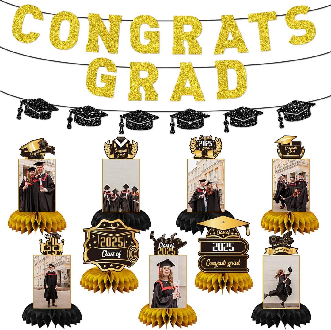 11PCS Prom 2025 Graduation Decorations Honeycomb Photo, Congrats Grad Banners and Table Honeycomb Photo Centerpiece Congratulate Graduation Table Toppers for Party Supplies 11PCS Prom 2025 Graduation Decorations Honeycomb Photo, Congrats Grad Banners and Table Honeycomb Photo Centerpiece Congratulate Graduation Table Toppers for Party Supplies