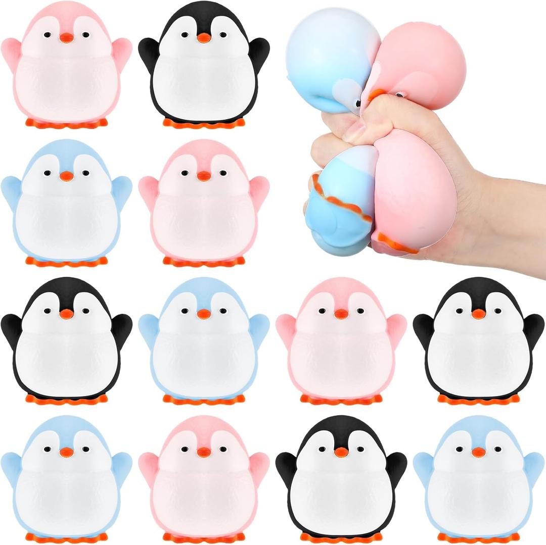 Meooeck 12 Pcs Penguin Stress Balls Winter Party Favors Cute and Fun Penguin Fidget Balls for Adults for Birthday Winter Stuffer Gift for Party Decorations Ideal for Autism (Colorful)