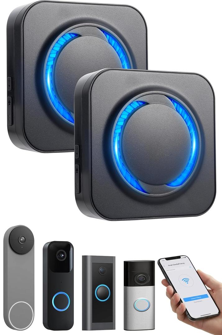 Smart Wireless Doorbell Chime for Ring, Blink, Google Nest  2Pack, 99+ Expandable, Works with Alexa,No Wiring/Subscription,No Range Limits,58 Chimes,5 Volume, Easy to Setup, Ideal for Large Homes