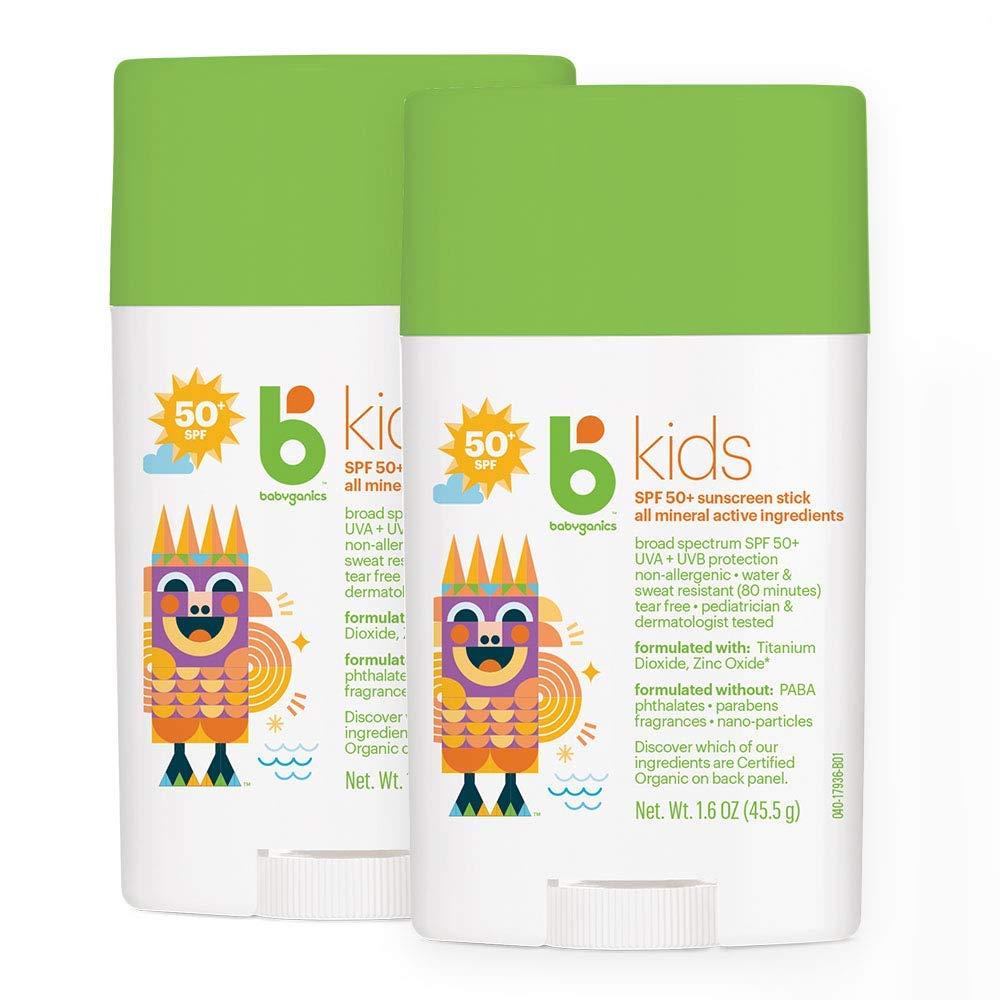 Babyganics SPF 50 Travel Size Kids Sunscreen Stick UVA UVB Protection | Water & Sweat Resistant |1.6oz (Pack of 2)