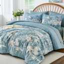 Drucon Blue Floral Comforter Set King Size, 7 Piece Dandelion Botanical Plant Comforter Bedding Set, Bed in a Bag King, Soft Microfiber Complete Bedding Set with Sheets for All Season