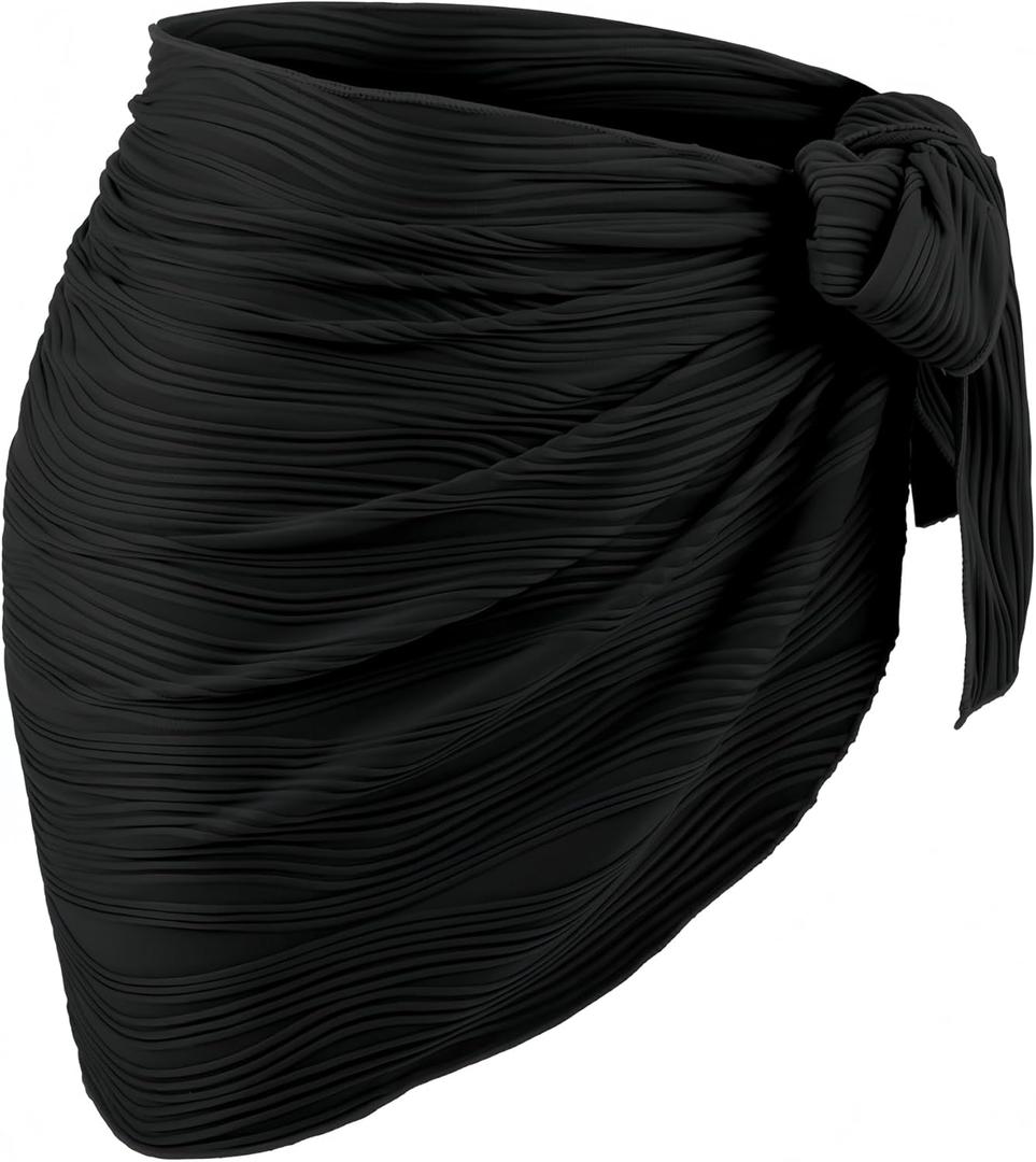 Geyoga Women Sarong Coverups Beach Skirt Triangle Shawl Wraps Short Bikini Skirt Bathing Suit for Swimwear (Black)
