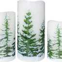 Wondise Flickering Flameless Pillar Candles with Timer, Battery Operated Real Wax Warm Light Christmas Tree Pine Tree Decal Candle for Home Decoration Christmas Gifts, Set of 3(D3 x H4/5/6 Inch)