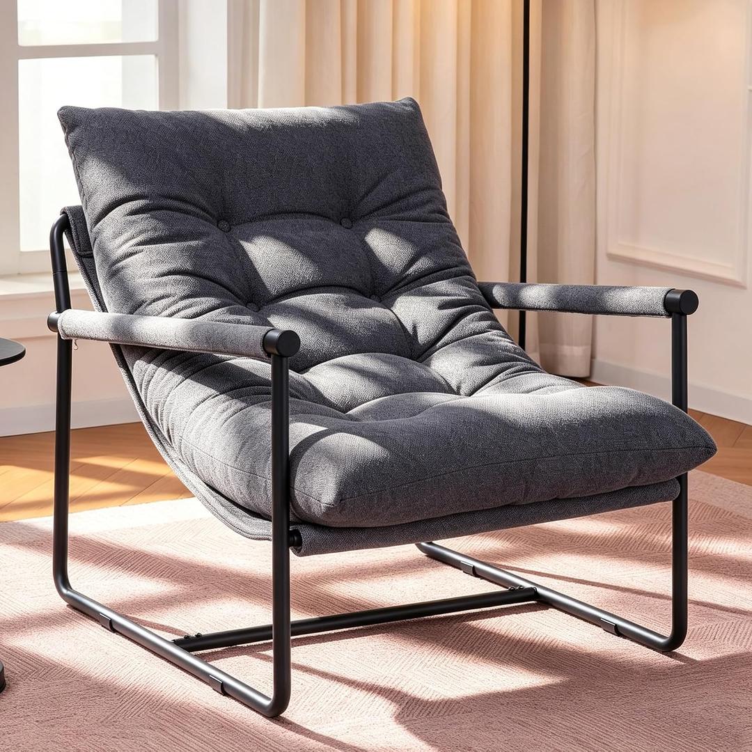 Accent Chair, Comfy Living Room Chair with Soft Cushion, Upholstered Armchair with Metal Frame for Bedroom Balcony Reading Room (Gray,Set of 1)