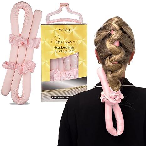 Premium Heatless Hair Curler, 100% Pure Mulberry Silk, No Heat Curling for Hair, DIY Hair Curlers to Sleep in Overnight (Pink, Basic)