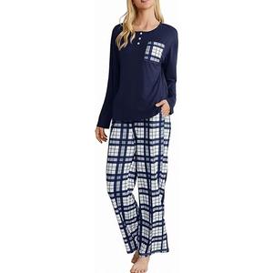 FLYCURVY Women's Pajama Sets 2 Piece Long Sleeve Sleepwear Soft Pj Set Loungewear Plaid Pjs with Pockets, Smal