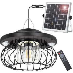 Ropelux Solar Shed Light Outdoor Indoor, Bright 2000LM 5 Modes, Lamp with 3 Color Temps Dual Motion Sensor Remote, Hanging Pendant Lights for Gazebo Barn Garage Shop, 1 Pack