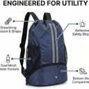 Thorza Drawstring Backpack, Water-Repellent, Shoe Compartment, Navy Blue, Large