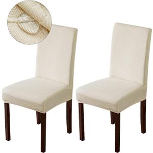 Genina Waterproof Chair Covers for Dining Room Dining Chair Covers Kitchen Parsons Chair Covers (Beige, 2 PCS)