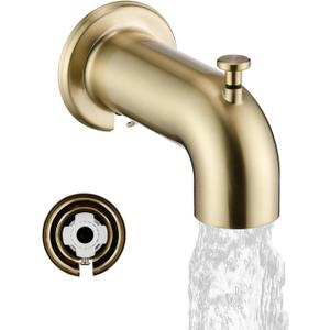 Slip-On Extra Long Tub Spout with Diverter, 1/2 Inch Slip Fit Connection, Brushed Gold