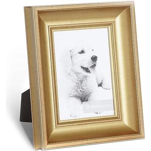 Roma Moulding 6" x 8" Gilded Gold 2" Eleganza Picture Frame - 100% Natural Wood & High Definition Glass, Used Vertically or Horizontally for Tabletop Display Traditional Style Frame