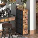 GiftGo Narrow Dresser Vertical Slim Dresser Chest of Drawers Skinny Storage Tower for Small Spaces Gaps Closet Bedroom Bathroom Small Fabric Drawer Unit (Rustic Brown, 5 Drawers)