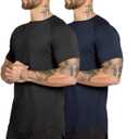 Mens Gym Workout Slim Fit Short Sleeve T-Shirt Cotton Performance Athletic Shirts Running Fitness Tee Loungewear (Dark Blue,Black Medium)