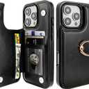 ONETOP for iPhone 16 Pro Wallet Case with Card Holder, 360 Rotation Ring Kickstand RFID Blocking PU Leather Double Magnetic Clasp Shockproof Cover for Women and Girls 6.3 Inch (Black)