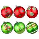 Lanpn 6Pcs 4" Large Outdoor Christmas Ornaments, Xmas Tree Elf Swirl Ball Decoration, Big Red Green Christmas Ornament, Giant Glittering String Ball Plastic Hanging Decor for Lawn Yard Holiday Party