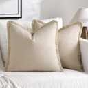 MIULEE Throw Pillow Covers Boho Farmhouse 18x18 Set of 2 Decorative Beige Couch with Fringe Chic Cotton Pillowcases Home Decor Accents for Cushion Soft Bed Living Room (18" x 18" (Pack of 2), Beige)