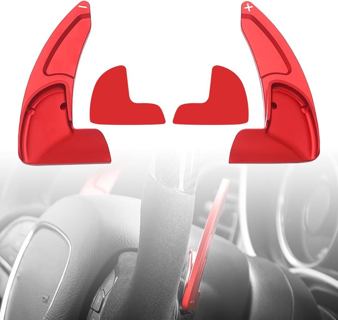 Alloy Car Steering Wheel Shift Paddle Extension Compatible for Dodge Durango 2014-2024, Charger Challenger 2015-2024, Compatible for Jeep Grand Cherokee 2014-2020 Paddle Shifter Extended Cover Trim (Red-Aluminum)